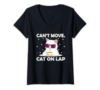 Femme Je ne Peux Pas déplacer Un Chat sur Ses Genoux, Un Amoureux des Chats, Un Chaton WFH, Travaille à la Maison T-Shirt avec Col en V