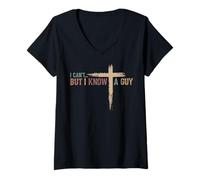 Femme Je ne peux pas mais je connais un gars Jesus Cross Funny Christian T-Shirt avec Col en V