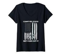 Femme Je ne Peux Pas réparer Les Choses stupides mais Je Peux Les menotter - Agent correctionnel T-Shirt avec Col en V