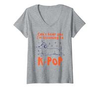Femme Je ne Peux Pas t'entendre, j'écoute K-Pop Funny Dog T-Shirt avec Col en V