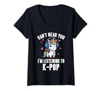 Femme Je ne Peux Pas Vous Entendre écouter K-Pop Funny Saying Girls Kids Women T-Shirt avec Col en V