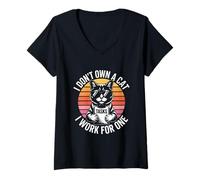 Femme Je ne possède Pas de Chat, Je Travaille pour Un Chat drôle T-Shirt avec Col en V