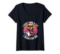 Femme Je ne possède Pas de Chat, Je Travaille pour Un Chat drôle T-Shirt avec Col en V