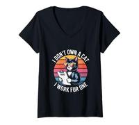 Femme Je ne possède Pas de Chat, Je Travaille pour Un Chat drôle T-Shirt avec Col en V