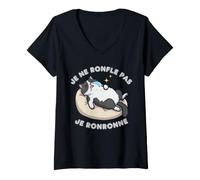 Femme Je Ne Ronfle Pas Je Ronronne, Blague Drole, Design Amusant T-Shirt avec Col en V