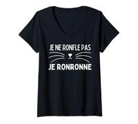 Femme Je Ne Ronfle Pas Je Ronronne - Chemise De Nuit Chat Pyjama T-Shirt avec Col en V