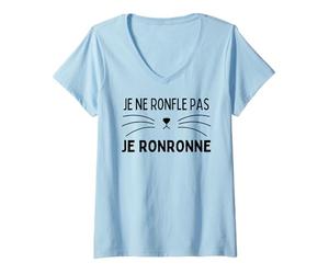 Femme Je Ne Ronfle Pas Je Ronronne - Chemise De Nuit Chat Pyjama T-Shirt avec Col en V