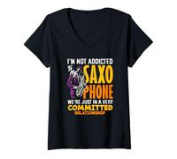 Femme Je ne suis Pas Accro à Mon Saxophone, saxophoniste, saxophoniste, Saxophone drôle T-Shirt avec Col en V