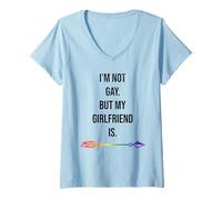 Femme Je ne suis pas gay mais ma copine est un couple lesbien LGBTQ T-Shirt avec Col en V