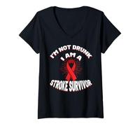 Femme Je ne suis pas ivre, je suis une survivante d'un AVC Sensibilisation aux accidents vasculaires cérébraux T-Shirt avec Col en V