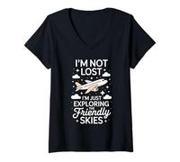 Femme Je ne suis pas perdu, je suis juste en train d'explorer le ciel amical. T-Shirt avec Col en V