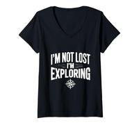 Femme Je ne suis Pas Perdu, j'explore Les Voyages d'aventuriers T-Shirt avec Col en V