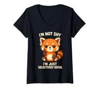 Femme Je ne suis Pas timide, Je suis Juste Un Panda Roux sélectivement Social T-Shirt avec Col en V