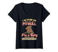 Femme Je ne suis Pas Un Pitbull, ma mère a Dit Que j'étais Une Maman Qui Aime Les bébés et Les Animaux T-Shirt avec Col en V