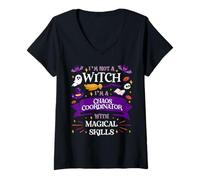 Femme Je ne suis Pas Une sorcière, coordinatrice du Chaos dotée de compétences Halloween Mom T-Shirt avec Col en V