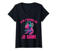 Femme Je ne t’entends Pas Je Game Axolotl Gamer drôle T-Shirt avec Col en V