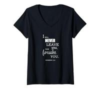 Femme Je ne Te quitterai jamais ni ne t'abandonnerai (Hébreux 13, 5) T-Shirt avec Col en V