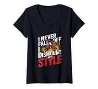 Femme Je ne tombe jamais, je descends de cheval avec Style Equestrian T-Shirt avec Col en V