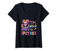 Femme Je ne Veux Pas dire Que Je suis Spicy Nice Skeleton T-Shirt avec Col en V