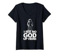 Femme Je ne vois pas Dieu ici T-Shirt avec Col en V