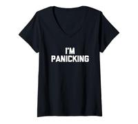 Femme Je Panique - Funny Saying Sarcastic Cute Cool Novelty T-Shirt avec Col en V