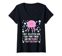 Femme Je parie Que Les méduses sont tristes qu'il n'y AIT Pas de Poisson au Beurre de cacahuète T-Shirt avec Col en V