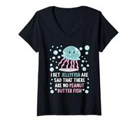 Femme Je parie que les méduses sont tristes qu'il n'y ait pas de poisson au beurre de cacahuète T-Shirt avec Col en V