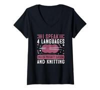 Femme Je parle 4 langues : anglais, tricot T-Shirt avec Col en V
