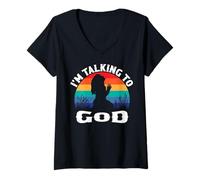 Femme Je Parle à Dieu Retro T-Shirt avec Col en V