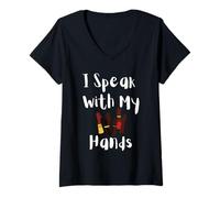 Femme Je Parle avec Mes Mains ASL Deaf Pride Design inclusif T-Shirt avec Col en V