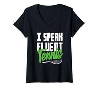 Femme Je Parle couramment Les Joueurs de Tennis adorent Le Sport T-Shirt avec Col en V