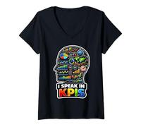 Femme Je Parle dans KPIs | Funny Data Analyst Manager T-Shirt avec Col en V