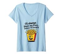 Femme Je partagerai toujours mes frites sauf si j'ai faim Funny Fries T-Shirt avec Col en V