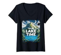 Femme Je Passe Mes Vacances d'été en Famille à Lake Time avec Lakes Squad T-Shirt avec Col en V