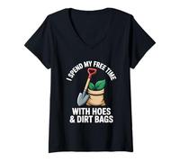 Femme Je Passe Mon Temps Libre avec des houes et des Sacs de Terre pour s'amuser à jardiner T-Shirt avec Col en V