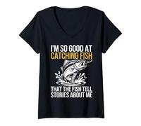 Femme Je pêche tellement bien le poisson qu'ils racontent des histoires à mon sujet T-Shirt avec Col en V