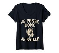 Femme Je Pense Donc Je bâille Humour Vintage T-Shirt avec Col en V