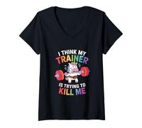 Femme Je Pense Que Mon entraîneur essaie de me Tuer T-Shirt avec Col en V