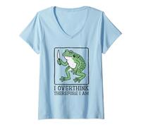 Femme Je Pense trop, Donc Je suis Une drôle de Grenouille existentielle T-Shirt avec Col en V
