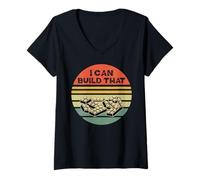 Femme Je Peux Construire ce Bloc de Construction Brick Builder Master Brick T-Shirt avec Col en V