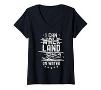 Femme Je Peux Marcher la Terre sur l'hydravion d'équipage Pilote d'eau T-Shirt avec Col en V