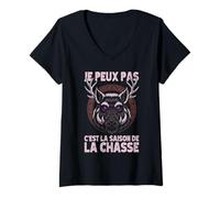 Femme Je Peux Pas C'est La Saison De La Chasse Au Sanglier Sauvage T-Shirt avec Col en V