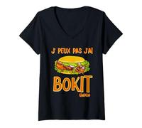 Femme Je Peux Pas J'ai Bokit Humour Guadeloupe T-Shirt avec Col en V