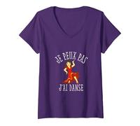Femme Je Peux Pas J'Ai Danse Dance Danseuse Cadeau T-Shirt avec Col en V, Violet, M