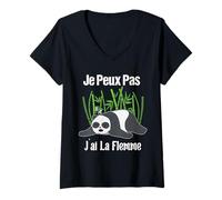 Femme Je Peux Pas J'ai La Flemme - Cadeau Drôle Panda Koala Relax T-Shirt avec Col en V