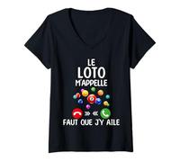 Femme Je peux pas j'ai Loto T-Shirt avec Col en V