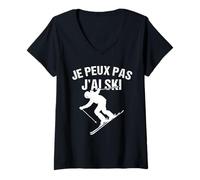 Femme Je Peux Pas J'Ai Ski Amateurs de Ski Hiver T-Shirt avec Col en V