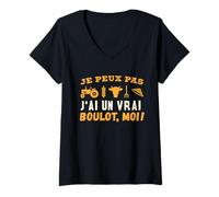 Femme Je Peux Pas J'Ai Un Vrai Boulot Fermier Vache Tracteur T-Shirt avec Col en V