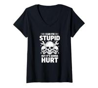 Femme Je Peux réparer des Choses stupides mais ça va Faire Mal à Un ingénieur mécanicien T-Shirt avec Col en V