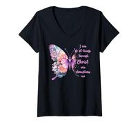 Femme Je Peux Tout Faire grâce à Christ Pretty Butterfly T-Shirt avec Col en V
